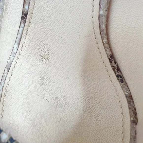 Prada Bow Leather Cork Wedge Peep Toe Pumps Snake Print Size 37.5 3KZ015 - Picture 12 of 13